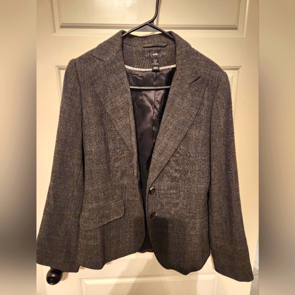 H&M wool plaid blazer gray size 8